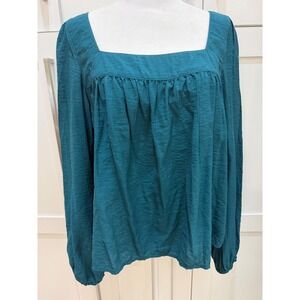 Abercrombie & Fitch Womens Teal Blue Square Neck Long Sleeve Crinkle Blouse M